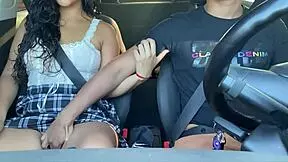 Horny Latina teen rides Uber without panties, driver loses control