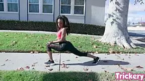 Demi sutra tricked into squirting and sucking big dick in group scene