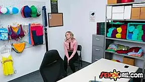 Is the horny officer getting a blowjob from the petite teen thief at work?