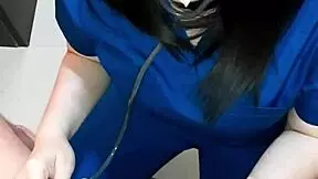 Beautiful doctor rides patient for semen sample