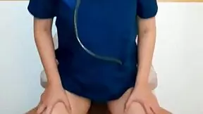 Beautiful doctor rides patient for semen sample