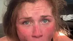 Skinny blonde deepthroats big black cock