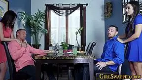 Latina stepteen gets fucked doggystyle in foursome