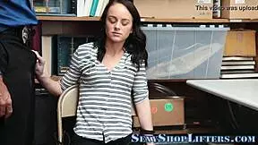 Hot teen shoplifter gives blowjob to avoid getting caught in the store.