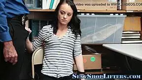 Hot teen shoplifter gives blowjob to avoid getting caught in the store.