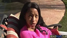 Young Ebony Babe Feels Intense Pleasure As White Stepdad Pussyfucks Her With Natural Tits And Tattoo.