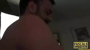 Hey, watch this teen get her throat fucked hard in a dominating threeway!