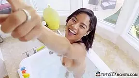 Petite latina babe dives into muff and rides big cock deep