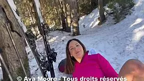 Ava Moore caught dildoing ass by skiers outdoors. Shocking public anal on train vlog x.