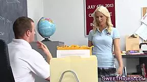 teen gets cumshot from teacher in uniform