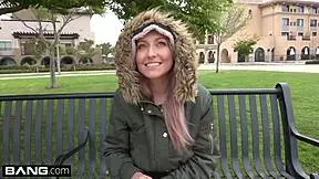 Narrative: Valerie White, teen with small tits, sucks and bangs in the backseat