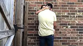 slutty teen gives blowjob in public, ball licking and swallow