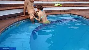 Innocent Girl Enjoys Pool with Stepbrother Sucking His Dick and Fucking