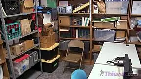 Petite German teen shoplifts, then pleasures big cock in office uniform.