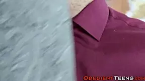 Restrained fetish teen 18+ gobbles huge cock