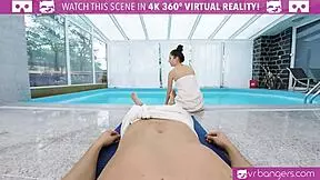 Young brunette says fuck me hard at the pool side on vrbangers com