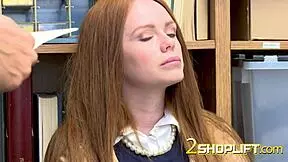 redhead ella makes funny faces when the officer drills her cunt doggystyle.