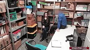 skinny brunette babe gets fucked by a security officer with his big cock