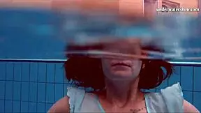 Hot teen 18+ swims and strips underwater in the pool! 😍