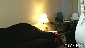 Hairy pussy teen receives blowjob and cumshot in pov hardcore scene