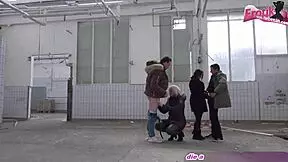 A German public foursome with a live couple making love in a deserted area