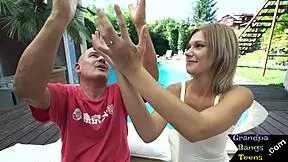 petite euro teen contrasts with old man's cock