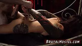 outdoor bondage gangbang with funny excited youthful 18+ tourists getting banged hard in domination