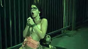 Cop domination scene with a cute teen in glasses and bondage.