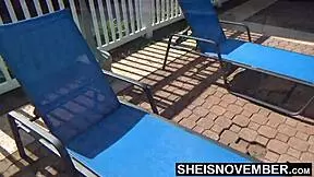 Ebony babe msnovember gets naked after swimming pool in bathroom