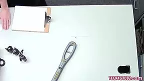 two blonde shoplifters caught and punished by guard