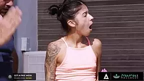 18yo masseuse gets massage from filthy contractor in nurumassage.