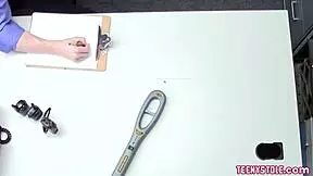 two blonde shoplifters caught and punished by guard