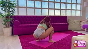Yoga instructor's short flirtatious stretch