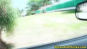 Hitchhiker blonde started jerking the driver’s dick on the road.