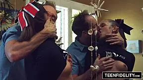 cute cheerleader liza rowe shakes pom poms