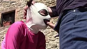 laura in pink outfit sucks big cock outdoors