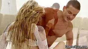 European teen boldly spunks big cock with intense blowjob