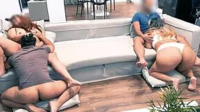 Two couples with sexy latinas get pounded in cowgirl and blowjob orgy