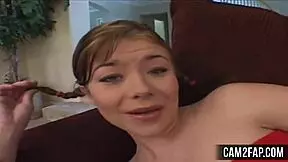 Pigtails teen with natural boobs rides rough anal fucking