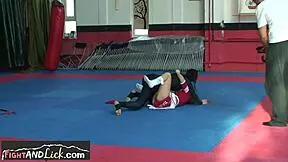 cute teen getting oral pleasure from wrestling partner