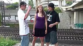 public street orgy with young blonde teen in broad daylight