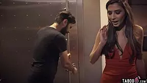 Why does the petite brunette suck and deepthroat the freak client while riding him next to his wife?