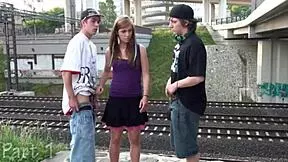 public street orgy with young blonde teen in broad daylight