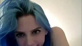 blue haired 18yo girl shows off her huge breasts on webcam in homemade video