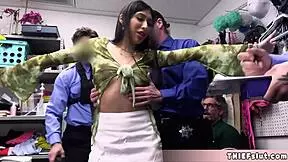 penelope got caught and now mall cops are drilling her hard while hubby just stares.