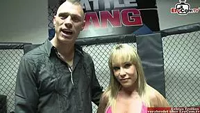 blonde slut with natural tits banging in a boxing ring