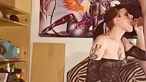 Watch the skinny goth babe suck big cock