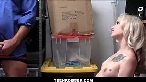 Petite 18+ Blonde Shoplifter Kiara Cole Rips Clothes For Intense Blowjob To Avoid Cops