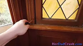 Watch this blonde stepdaughter get plowed and suck monster cock!