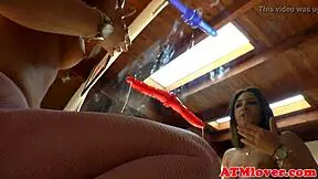 buttplugged teen 18+ sucking huge dildo in ass worshiping session